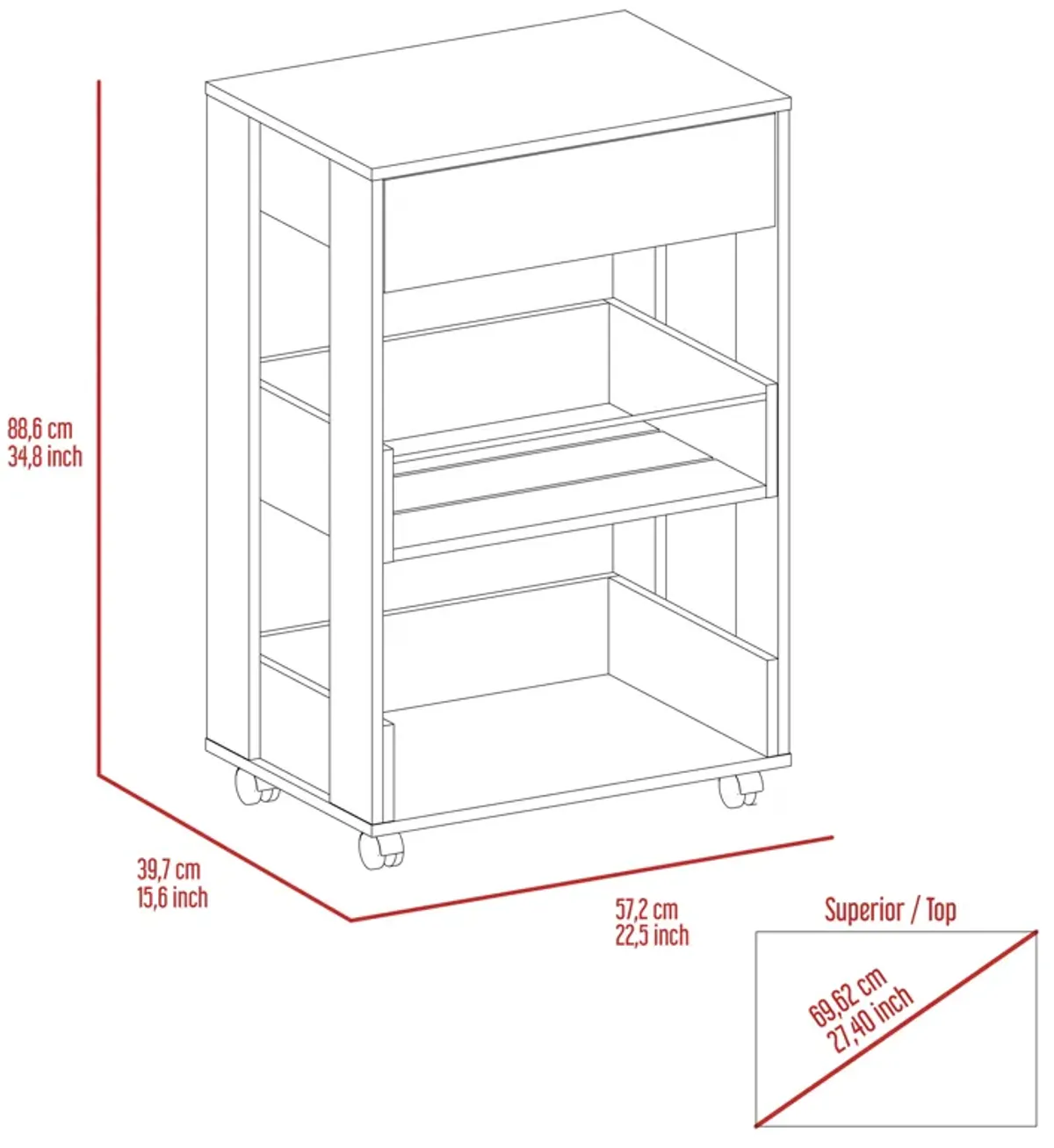 Kitchen Cart Coron, Kitchen, White / Dark Walnut