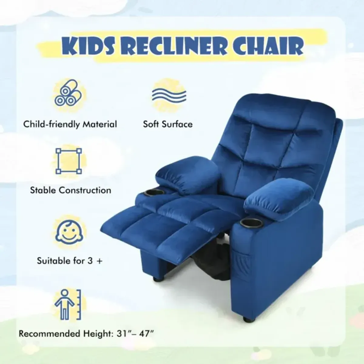 Hivvago Kids Recliner Chair with Cup Holder and Footrest for Children