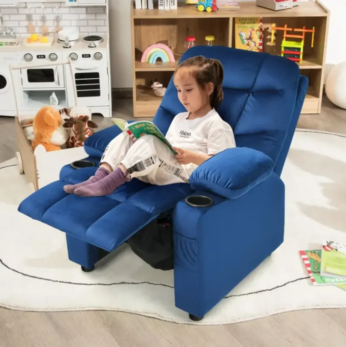 Hivvago Kids Recliner Chair with Cup Holder and Footrest for Children