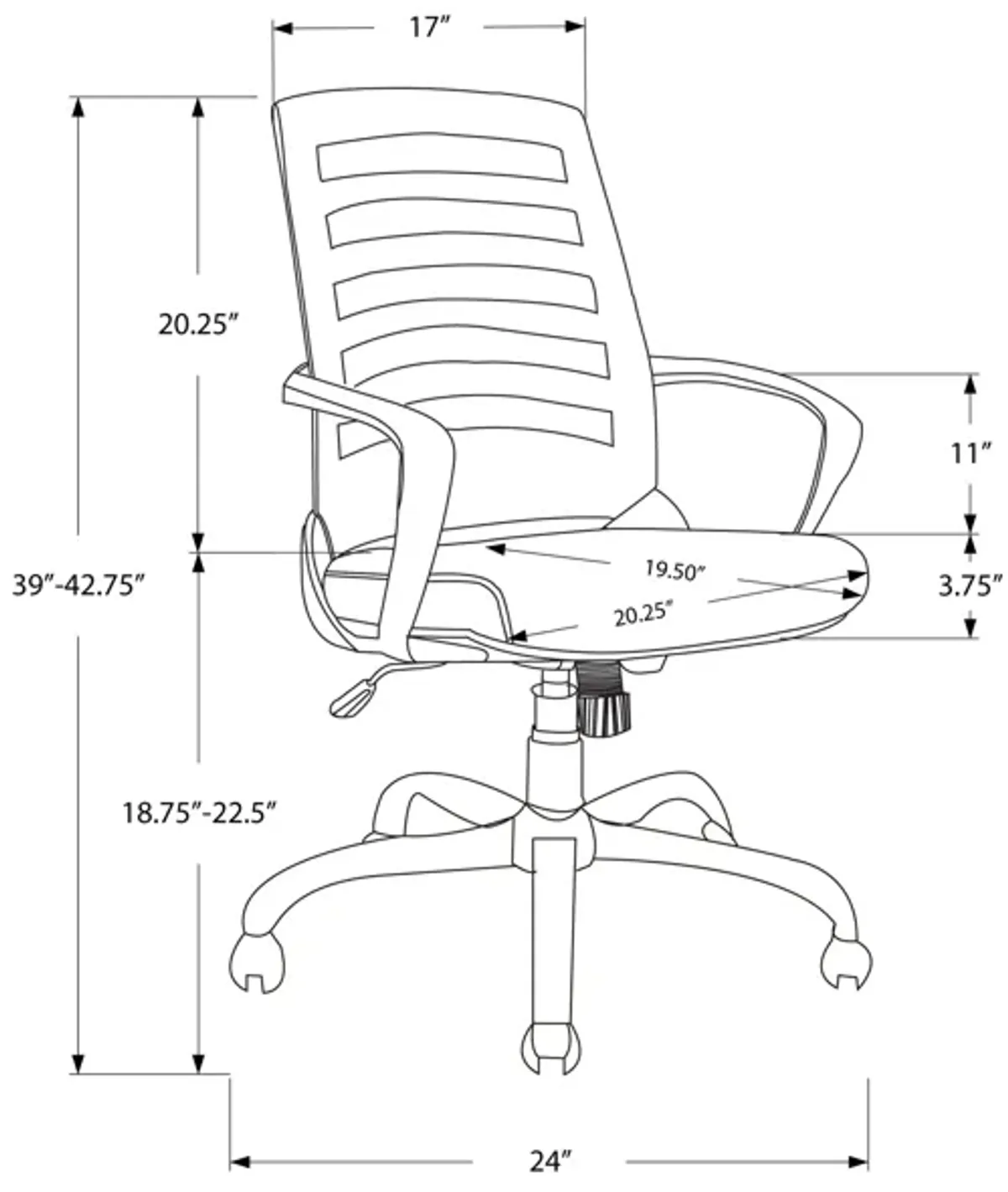 Monarch Specialties I 7225 Office Chair, Adjustable Height, Swivel, Ergonomic, Armrests, Computer Desk, Work, Metal, Mesh, White, Chrome, Contemporary, Modern