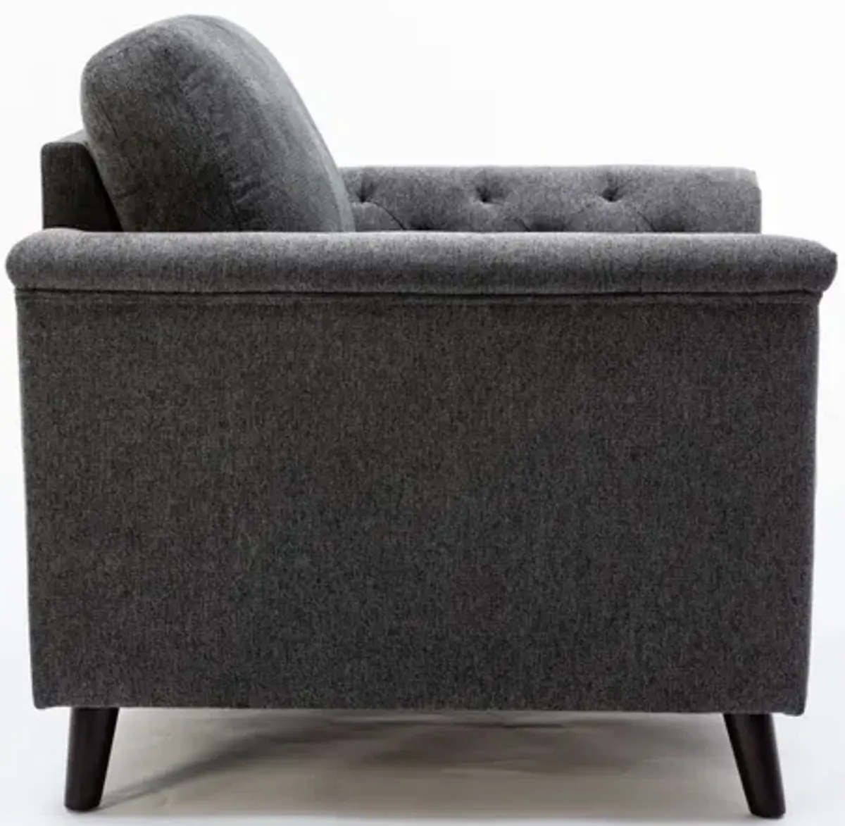 Sen 37 Inch Accent Sofa Chair, Tufted Arms, Padded, Gray Linen, Solid Wood - Benzara