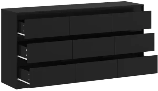 FUFU&GAGA  Modern Black 9-Drawer Dresser with Ample Storage for Bedroom and Living Room (63" W x 31.5" H x 15.7" D) Black