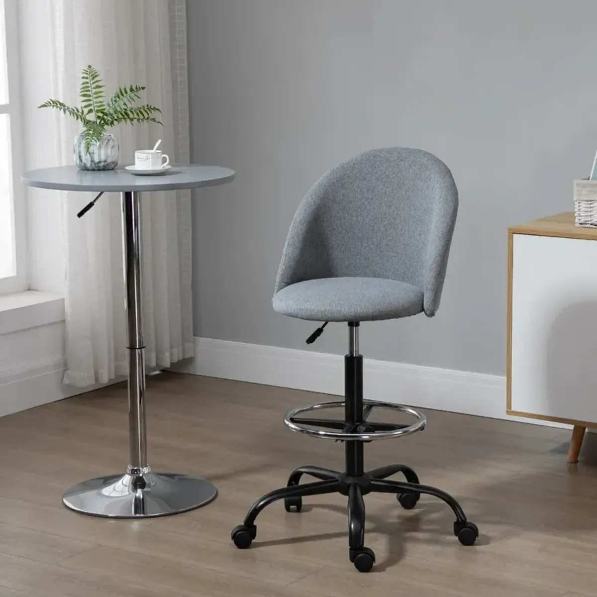 Grey Tall Task Chair: Drafting Chair with Foot Ring & Adjustable Height