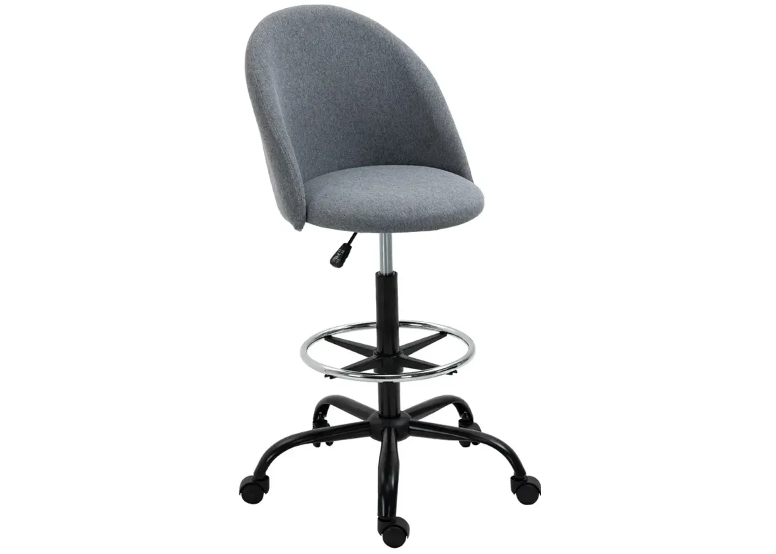 Grey Tall Task Chair: Drafting Chair with Foot Ring & Adjustable Height