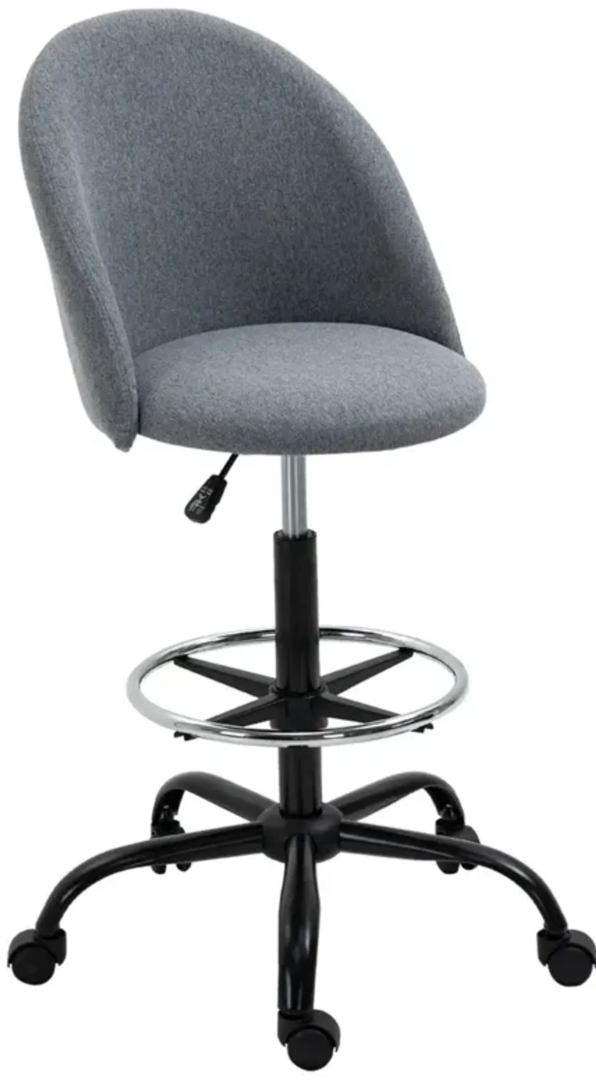 Grey Tall Task Chair: Drafting Chair with Foot Ring & Adjustable Height