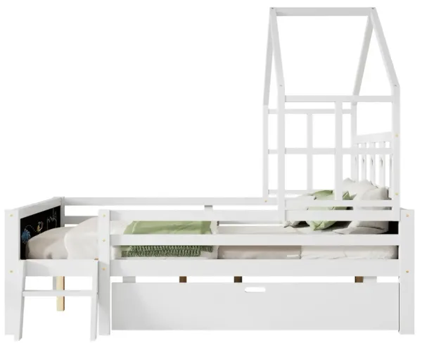 Merax Kids House Bed with Ladder and Storage Drawers