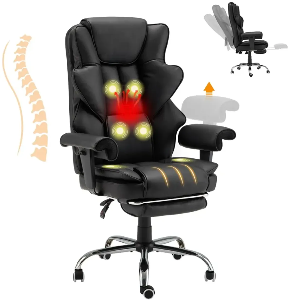 HOMREST 6-Point Massage Office Chair,Heating Executive Chairs,Ergonomic Home Office Desk Chairs with Retractable Footrest and Re