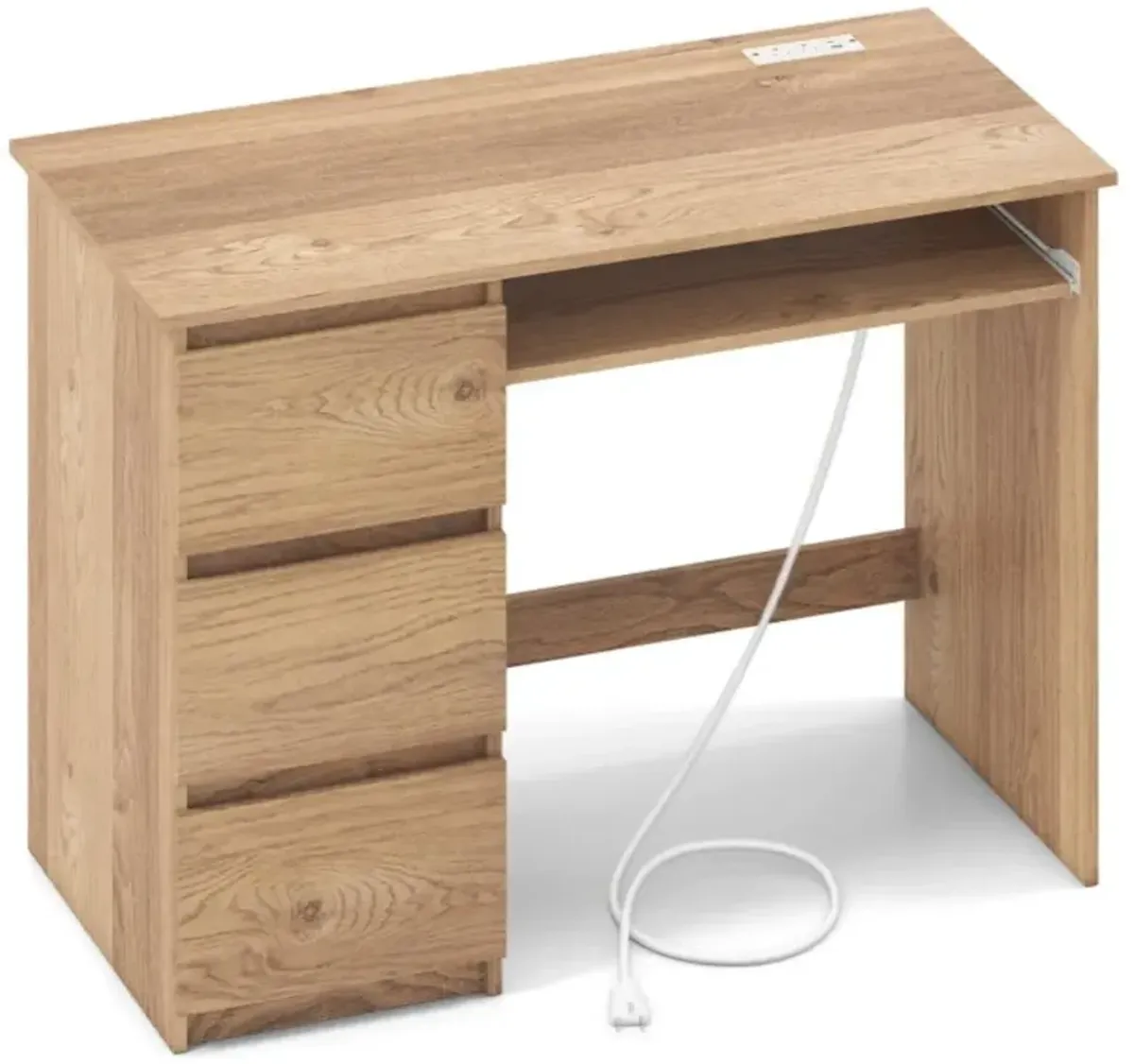 Hivvago Computer Desk with Power Outlet Keyboard Tray and 3 Large Drawers