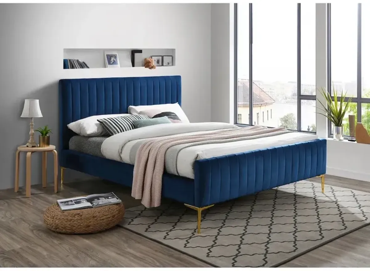 Omax Decor Julia Wood and Fabric Upholstered Queen Platform Bed in Blue