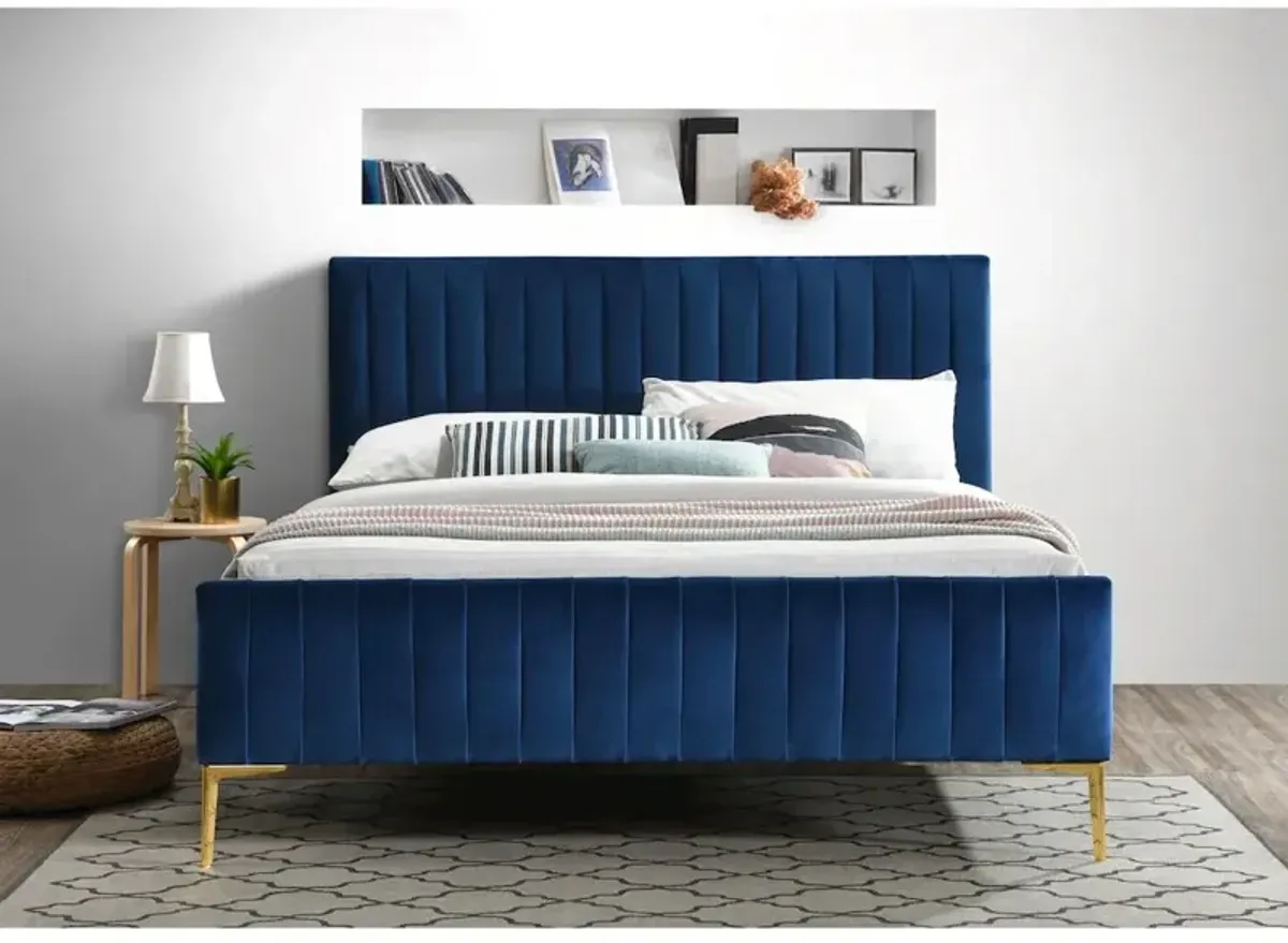 Omax Decor Julia Wood and Fabric Upholstered Queen Platform Bed in Blue