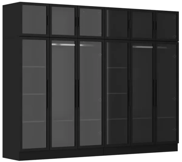FUFU&GAGA Wood Glass Doors Armoires Metal Frame Wardwore with LED Lights, Hanging Rod (74.8 in. H x 94.5 in. W x 19.2 in. D),Black