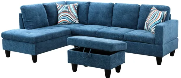 97 in. W Square Arm 3-piece Linen Transitional L Shaped Sectional Sofa in Blue