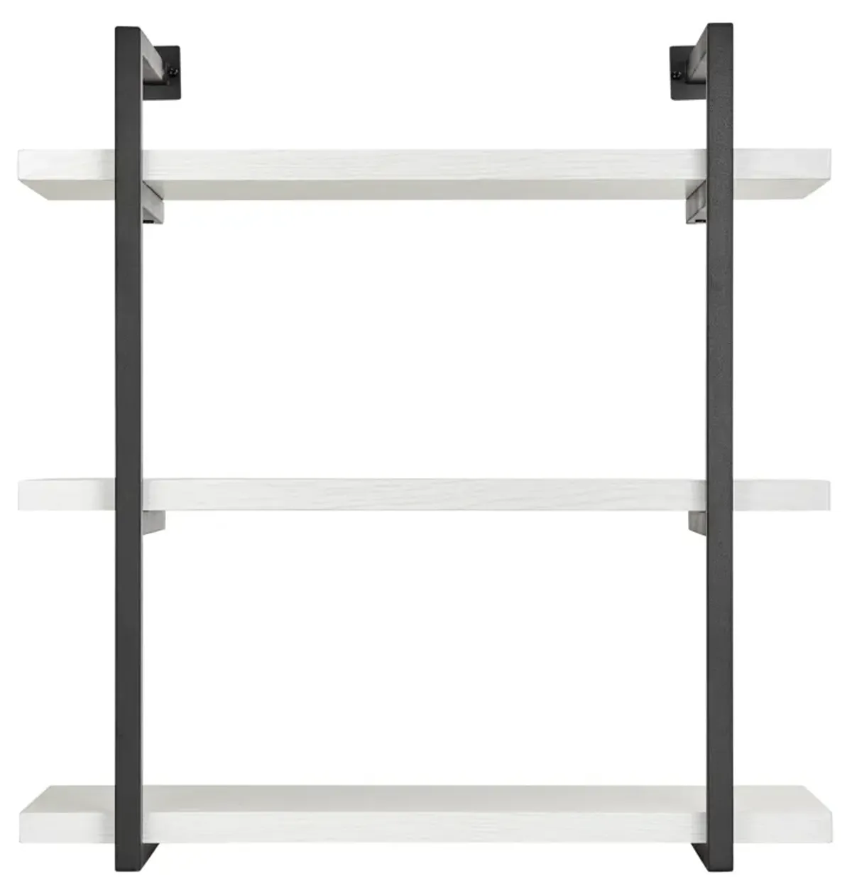 Modern 3-Tier Hanging Bracket Wall Shelves in Black Metal and White Birch Finish