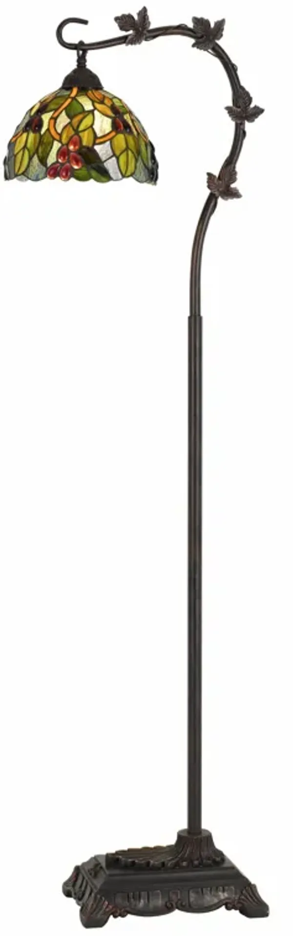 Downbridge Metal Tiffany Floor Lamp with Leaf Accents, Multicolor - Benzara