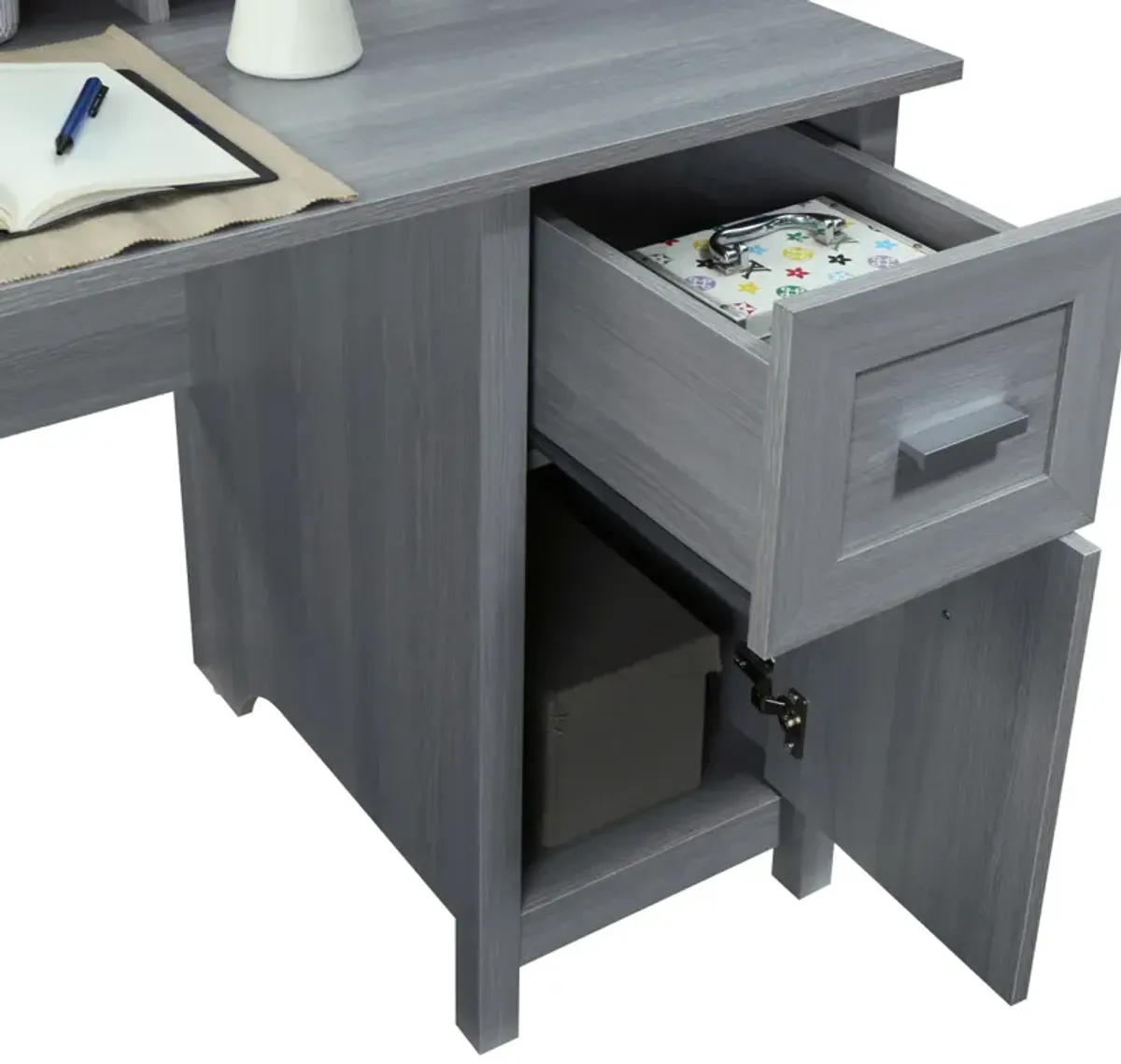 Classic Office Desk with Storage, Grey