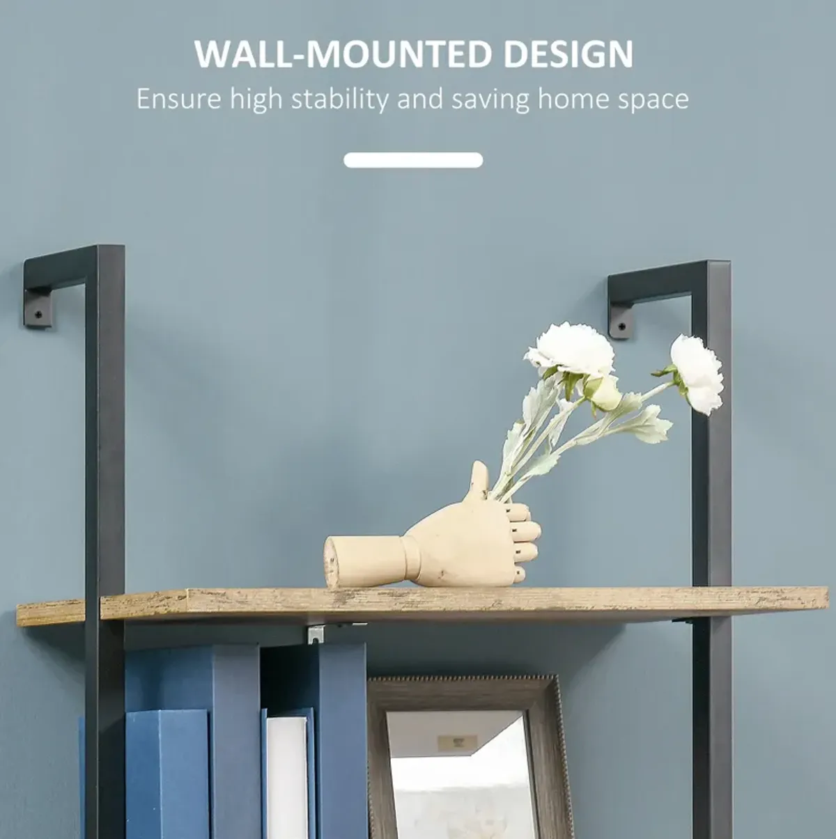 Brown Industrial Shelving: 5-Tier Wall Mount Ladder Shelf