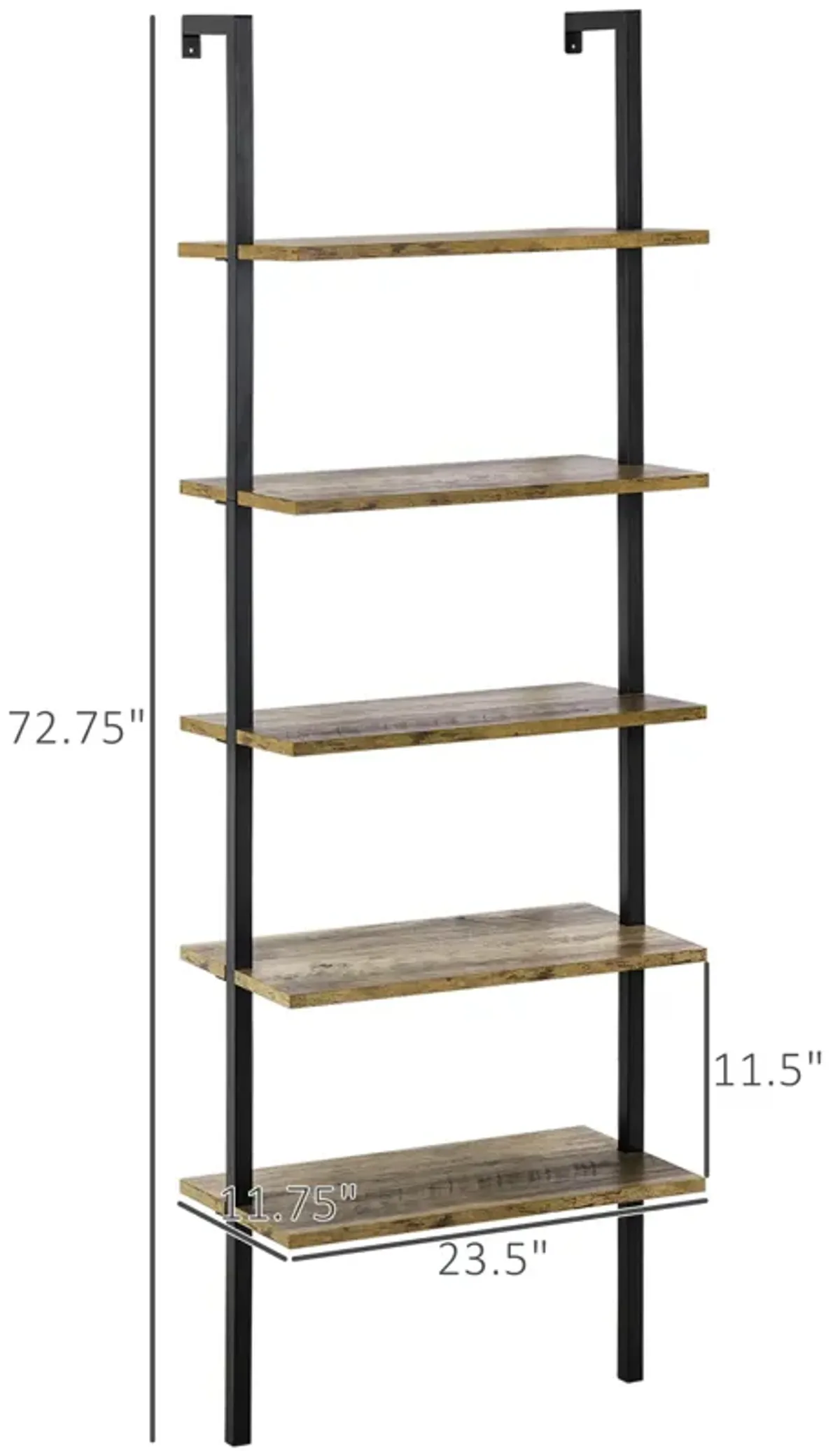 Brown Industrial Shelving: 5-Tier Wall Mount Ladder Shelf