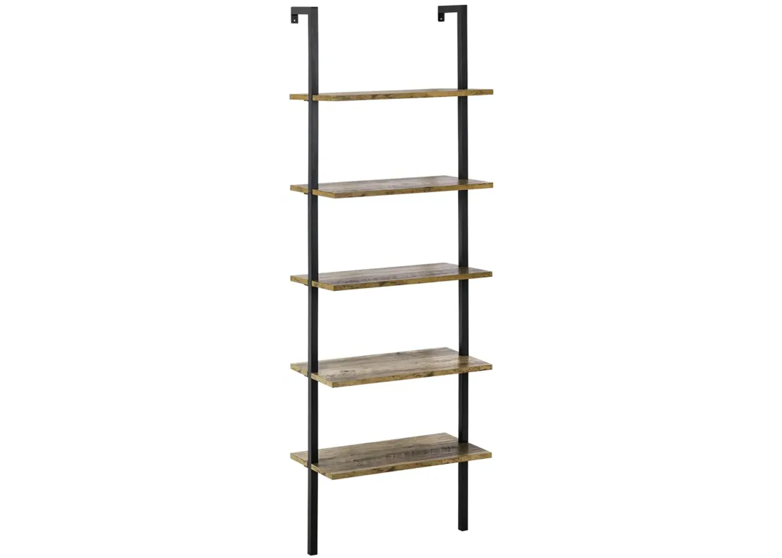 Brown Industrial Shelving: 5-Tier Wall Mount Ladder Shelf