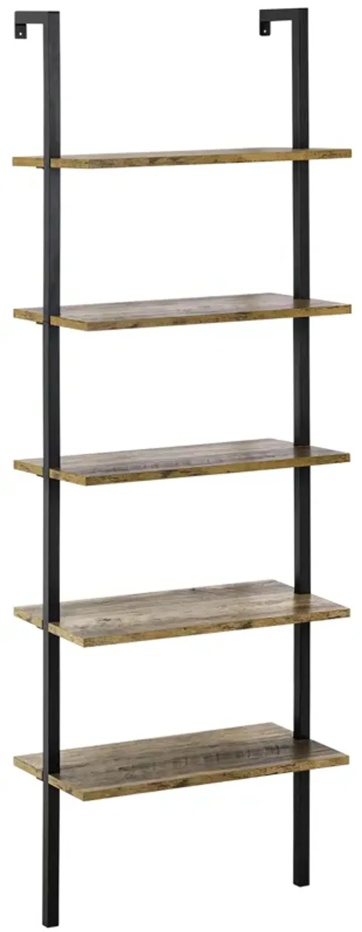 Brown Industrial Shelving: 5-Tier Wall Mount Ladder Shelf