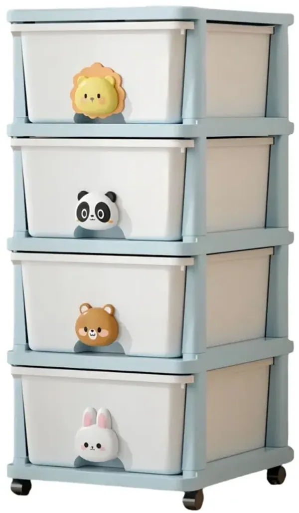 Kids Drawer Storage Rack - 4 drawers - 4 layer, Flexible Mobility With Wheels,Wardrobe Storage Organization, Books, Toys, Miscellaneous Storage Rack Suitable For Study, Bedroom, Living Room, Dormitory, Etc