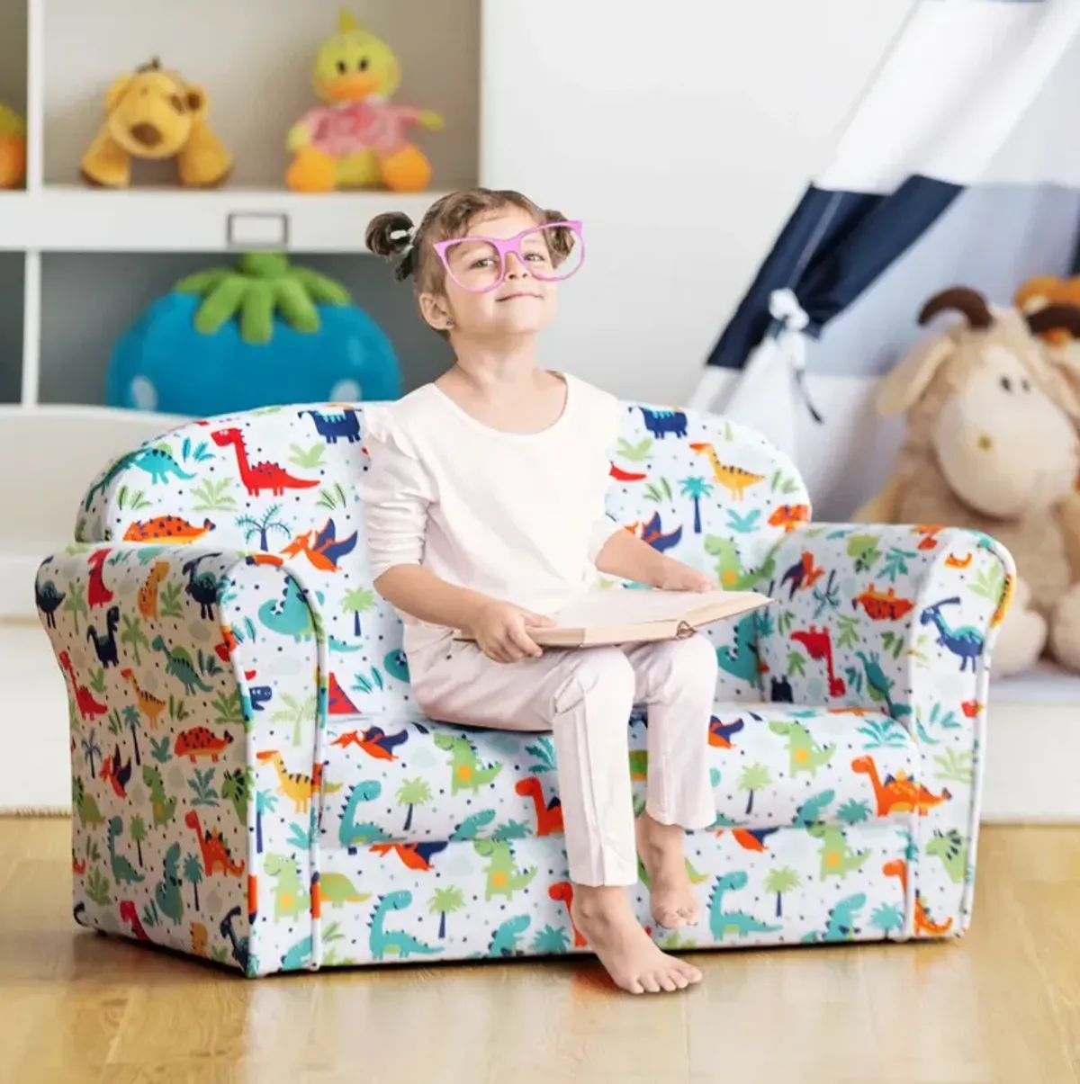 Double Kids Dinosaur Sofa Children Armrest Couch