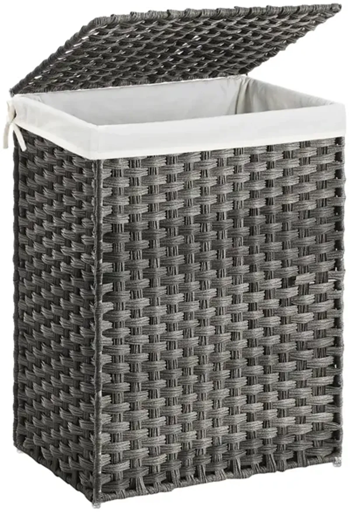 Handwoven Laundry Basket with Lid, 90L Synthetic Rattan Divided Clothes Hamper with Handles