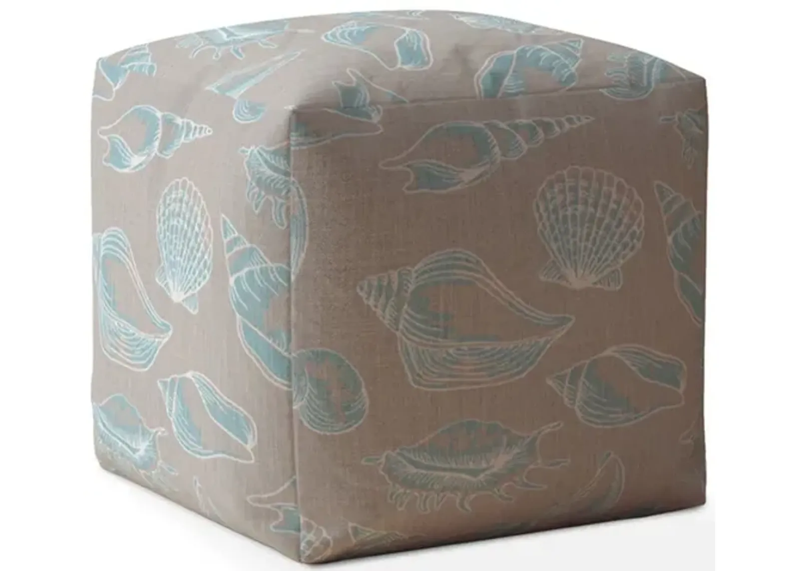 Homezia 17" Light Blue And Grey Canvas Seashell Print Pouf Ottoman