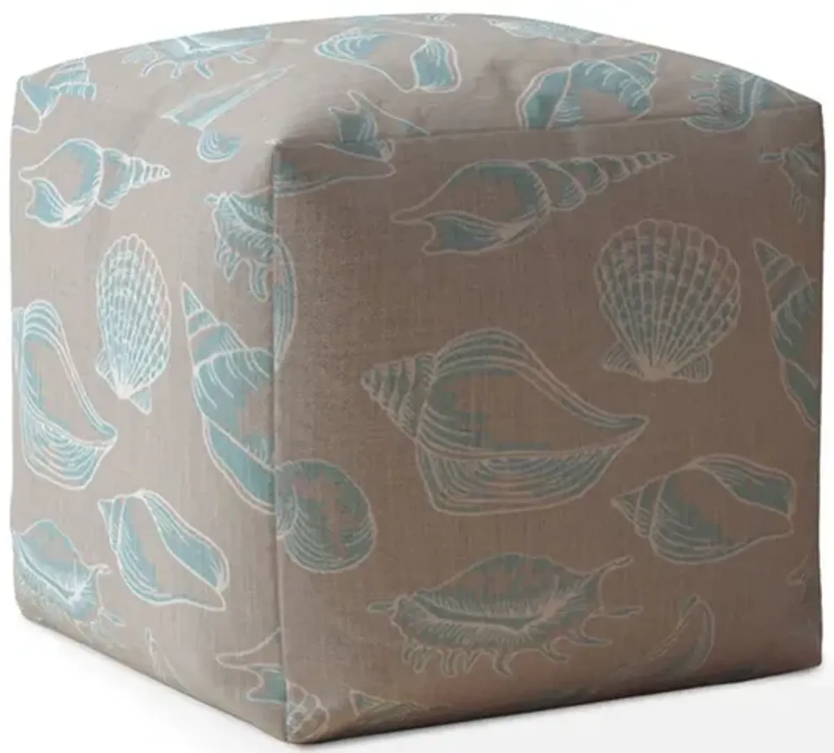 Homezia 17" Light Blue And Grey Canvas Seashell Print Pouf Ottoman