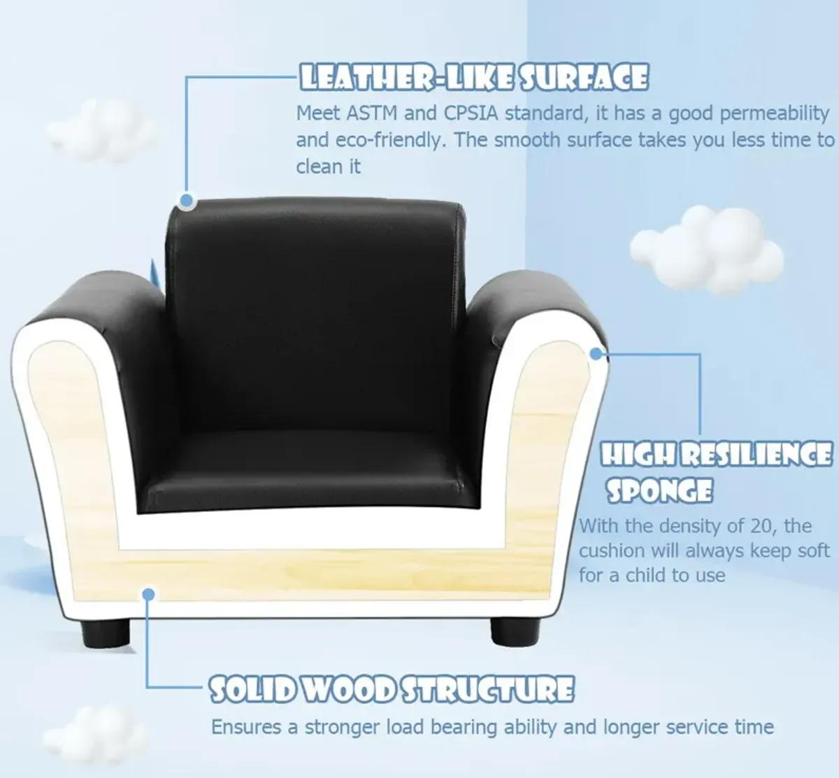 Kids Single Armrest Couch Sofa with Ottoman