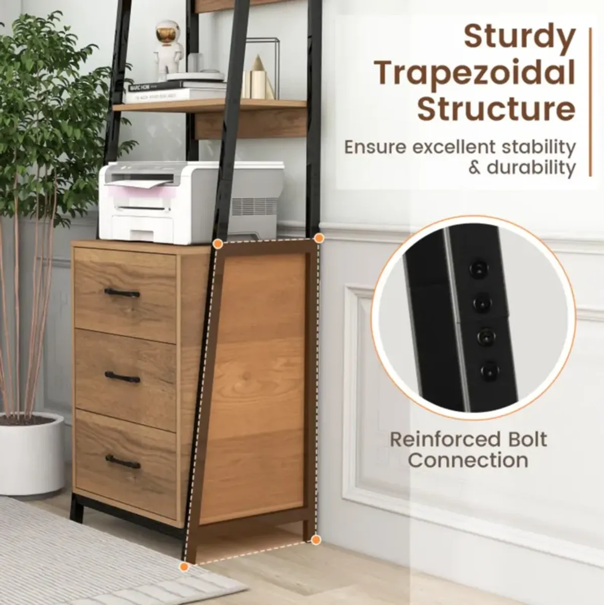 Hivvago Multifunctional Tall Bookcase with Open Shelves and Storage Drawers