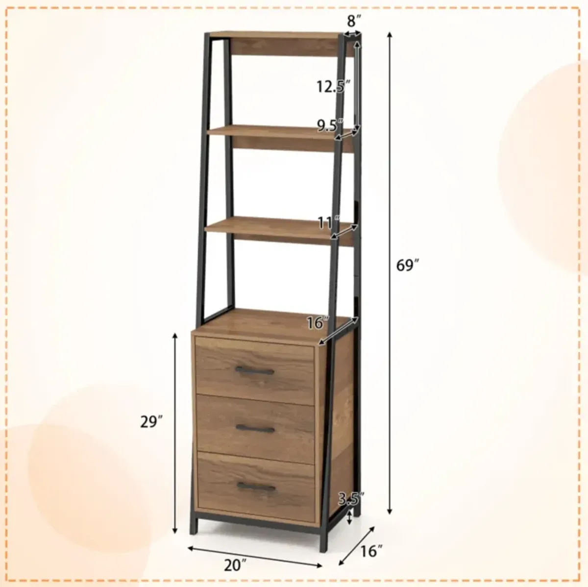 Hivvago Multifunctional Tall Bookcase with Open Shelves and Storage Drawers