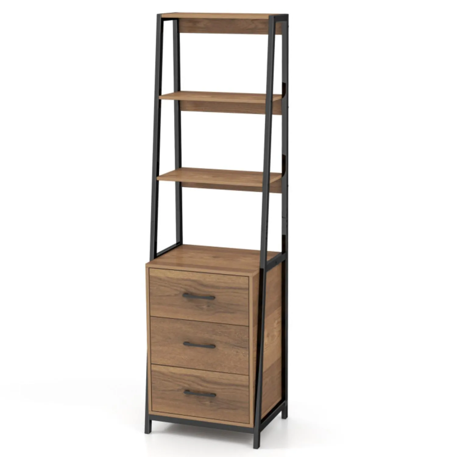 Hivvago Multifunctional Tall Bookcase with Open Shelves and Storage Drawers