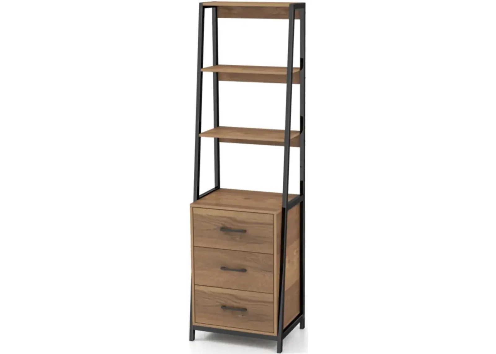 Hivvago Multifunctional Tall Bookcase with Open Shelves and Storage Drawers