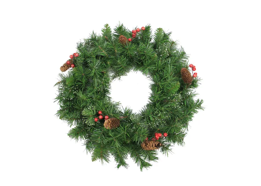 Iced Mixed Pine Berries and Pinecones Artificial Christmas Wreath - 24-Inch  Unlit