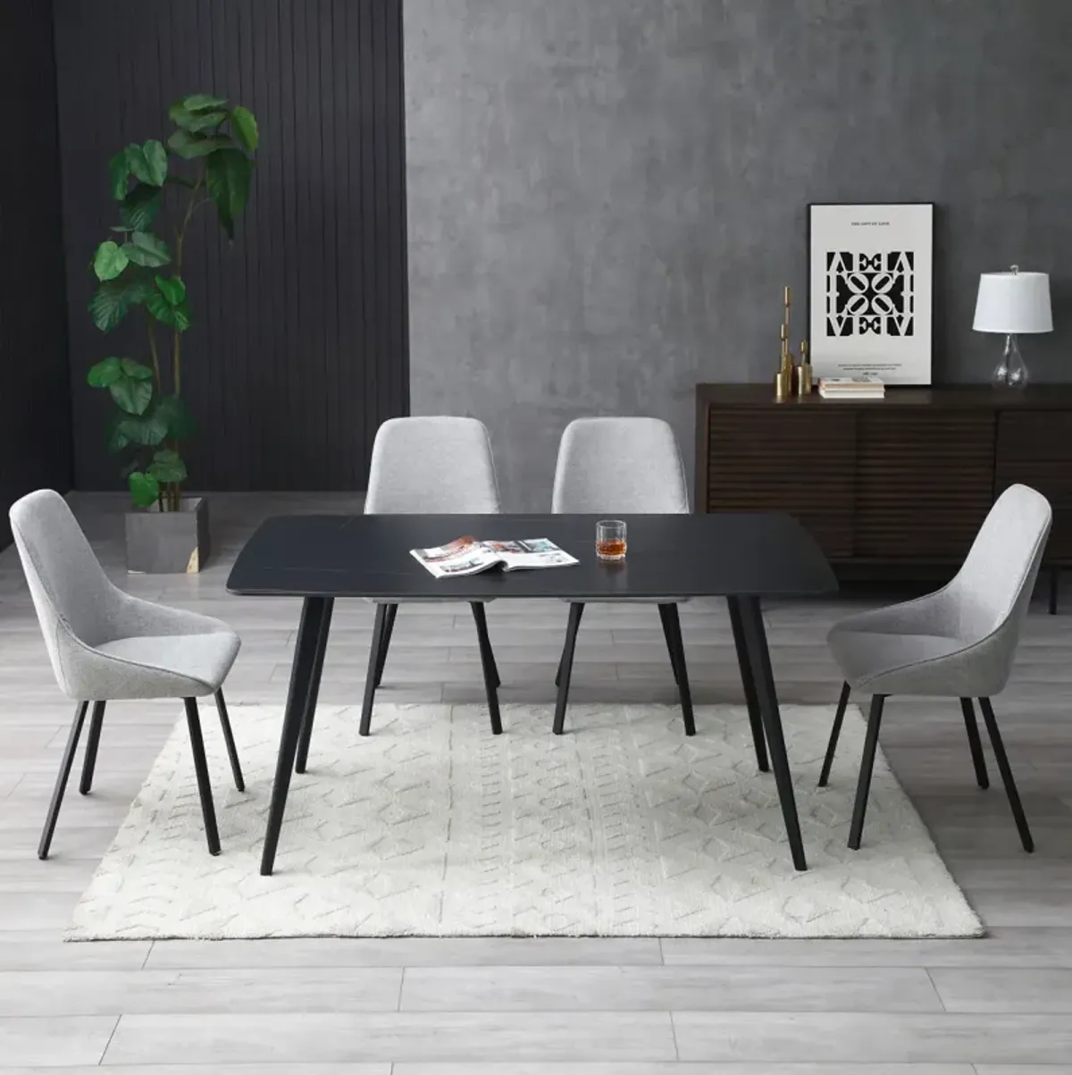 Update Package Sintered Stone Dining Table Thickness of 12mm Porcelain 70.86" Black