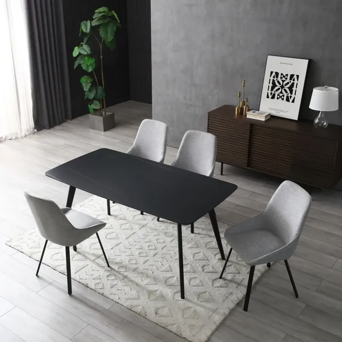 Update Package Sintered Stone Dining Table Thickness of 12mm Porcelain 70.86" Black