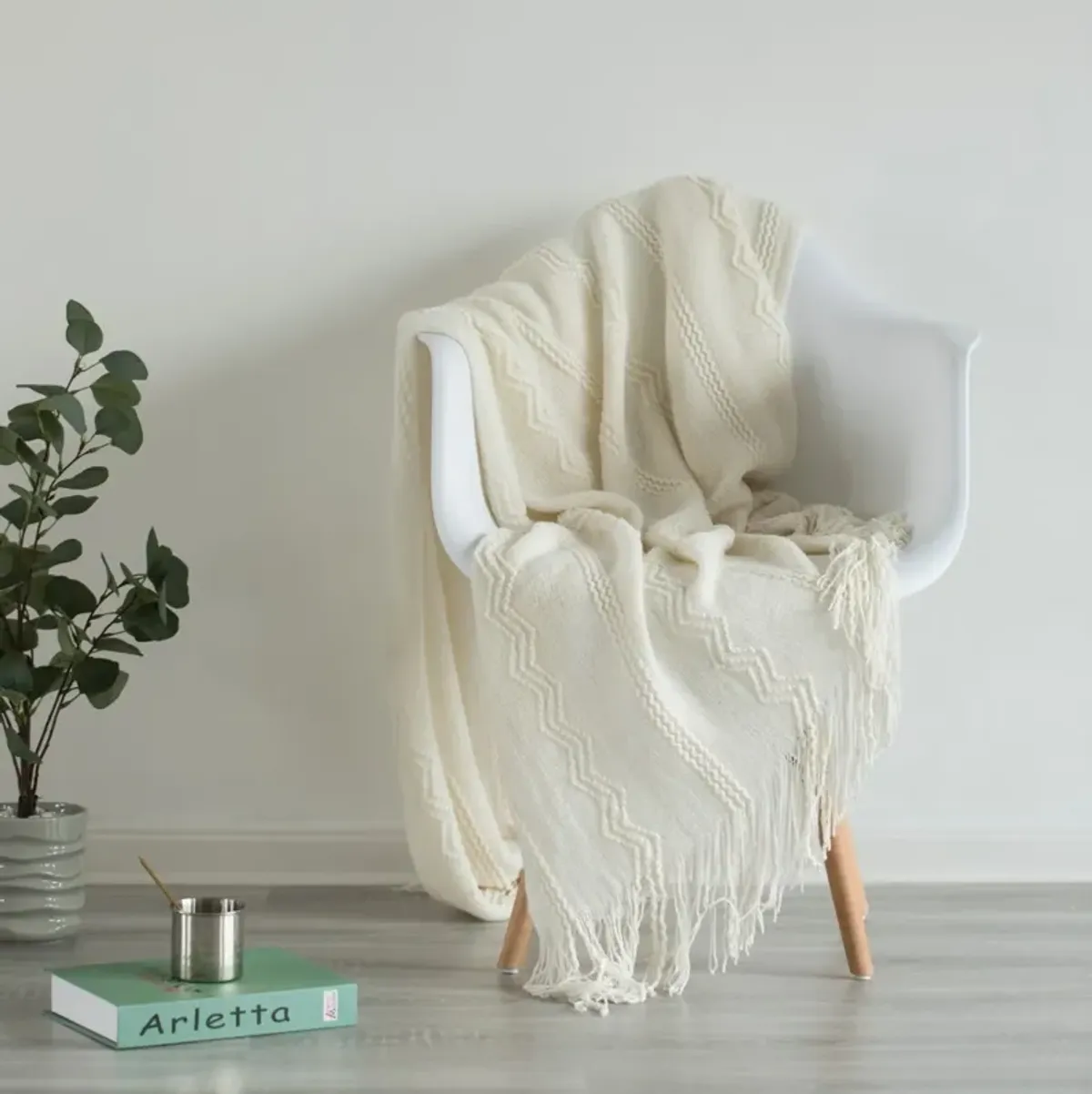 Decorative Zigzag Stripe Pattern Knit Throw Blanket, 50x60 in, Complete with Delicate Fringe Details - Green, Lightweight, Breathable, Easy Care, Versatile, All-Season, Ideal for Lounging, Gifting