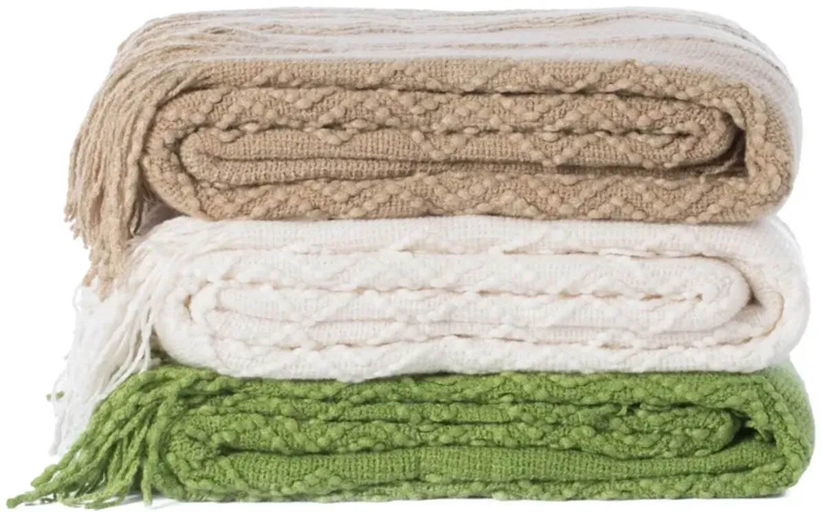 Decorative Zigzag Stripe Pattern Knit Throw Blanket, 50x60 in, Complete with Delicate Fringe Details - Green, Lightweight, Breathable, Easy Care, Versatile, All-Season, Ideal for Lounging, Gifting