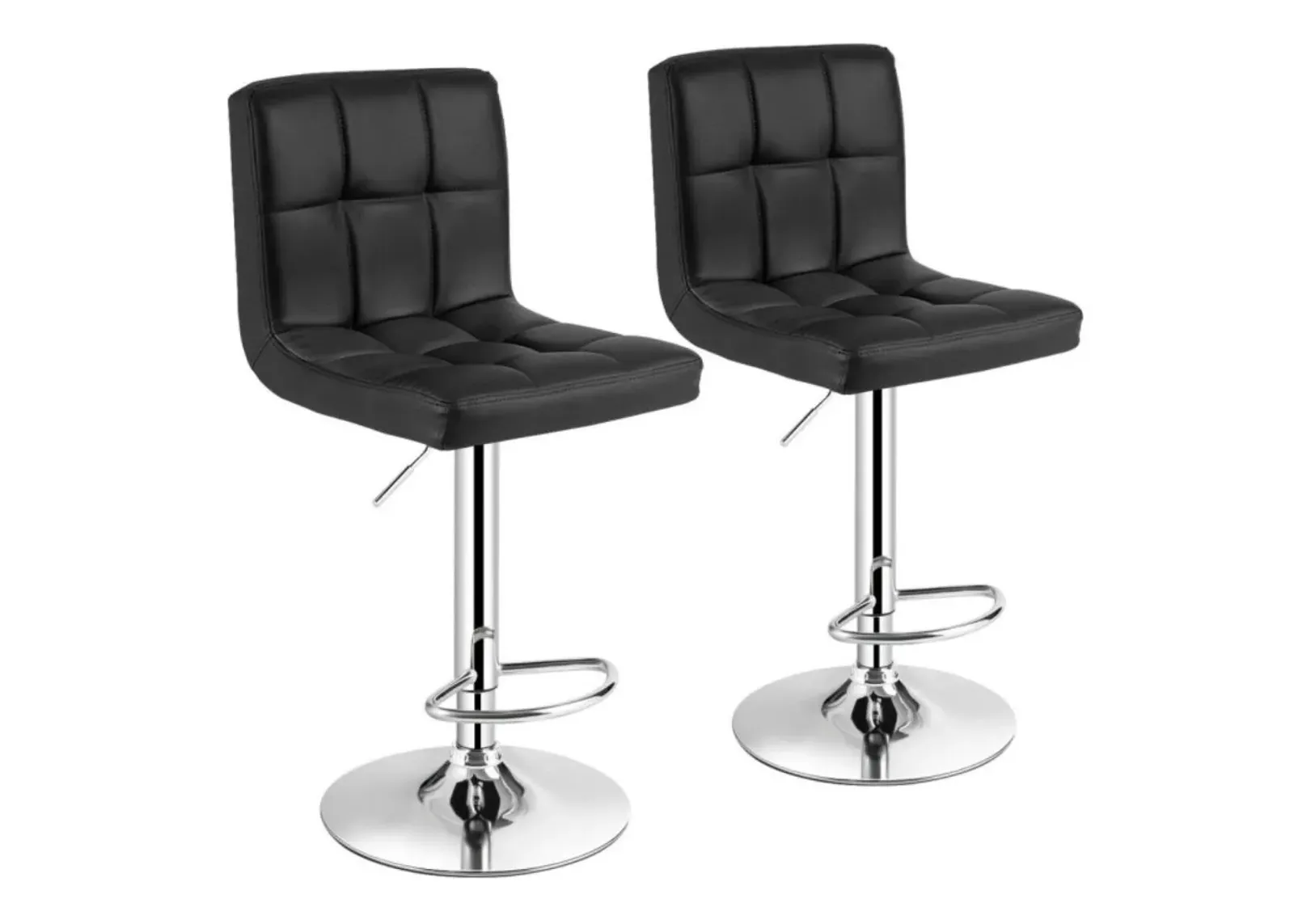 Hivvago Set of 2 Square Swivel Adjustable PU Leather Bar Stools with Back and Footrest