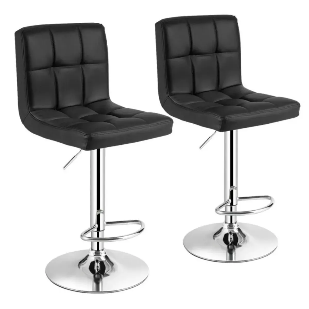 Hivvago Set of 2 Square Swivel Adjustable PU Leather Bar Stools with Back and Footrest