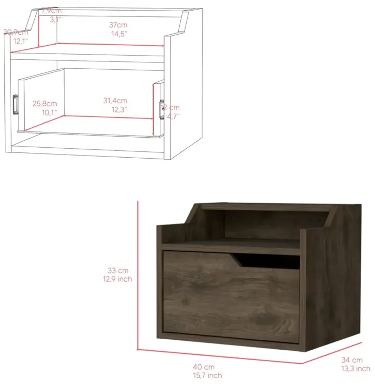 Floating Nightstand Chester, Bedroom, Dark Brown