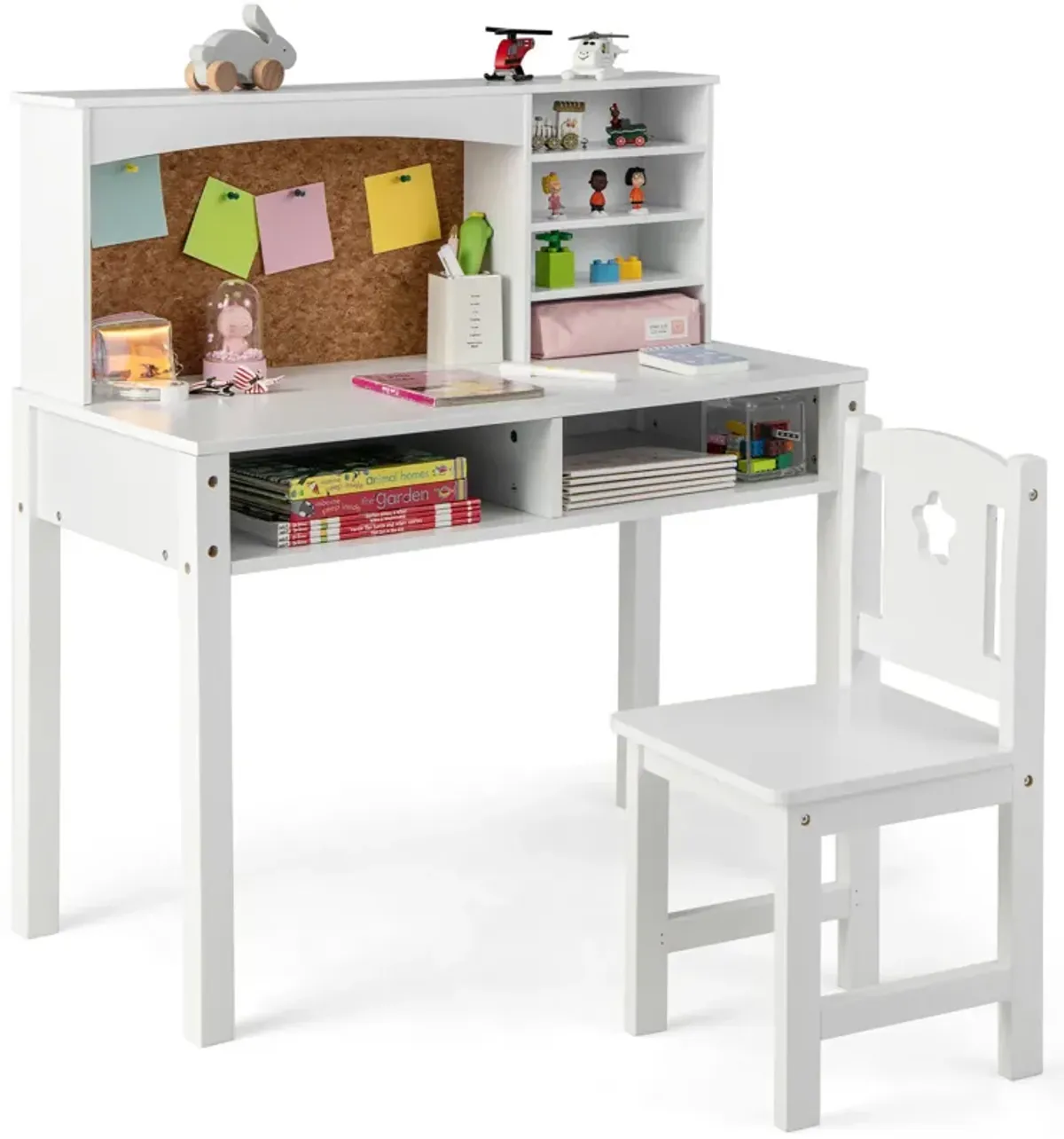 Kids Desk and Chair Set with Hutch and Bulletin Board for 3+ Kids