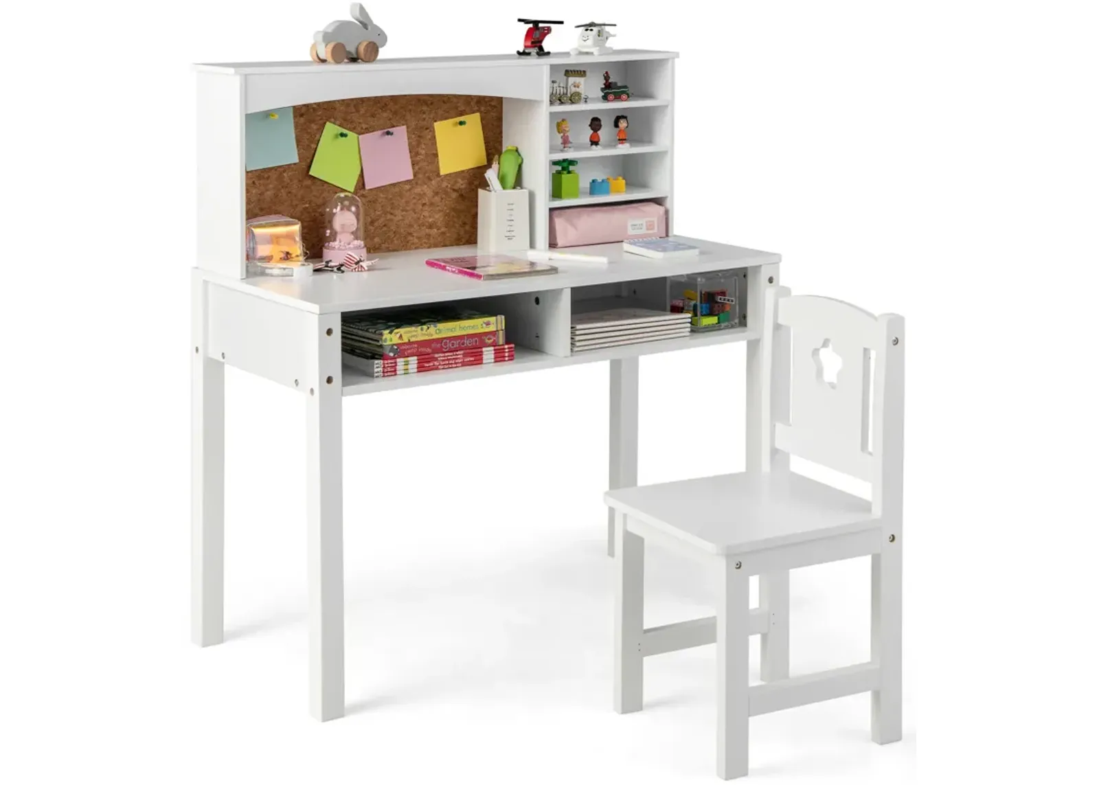 Kids Desk and Chair Set with Hutch and Bulletin Board for 3+ Kids