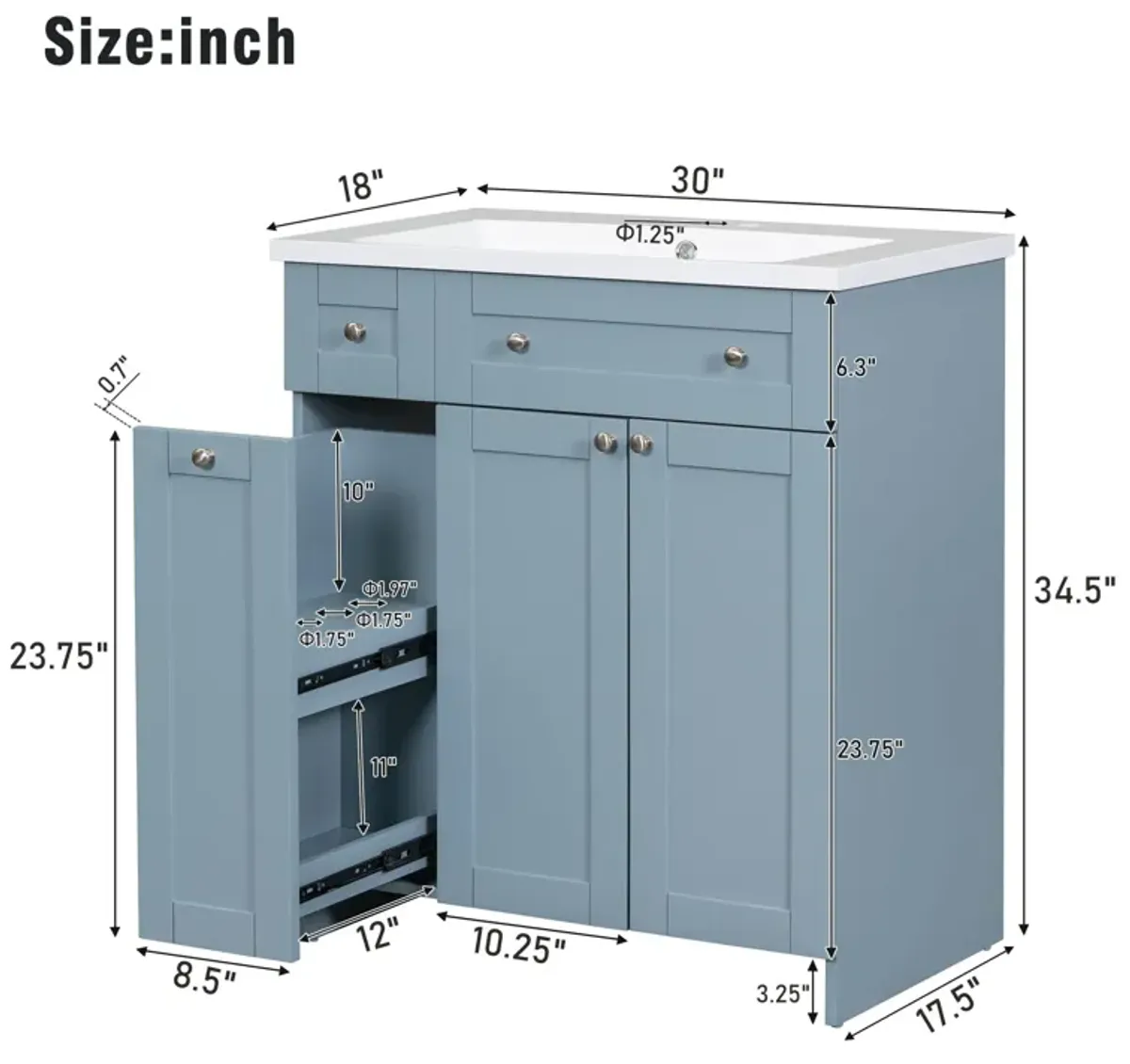 Gewnee Modern 30-Inch Bathroom Vanity Cabinet with Sink