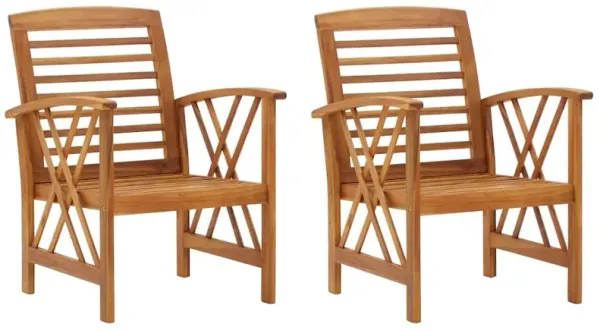 Garden Chair Set of 2 Natural Wood Solid acacia wood Standard