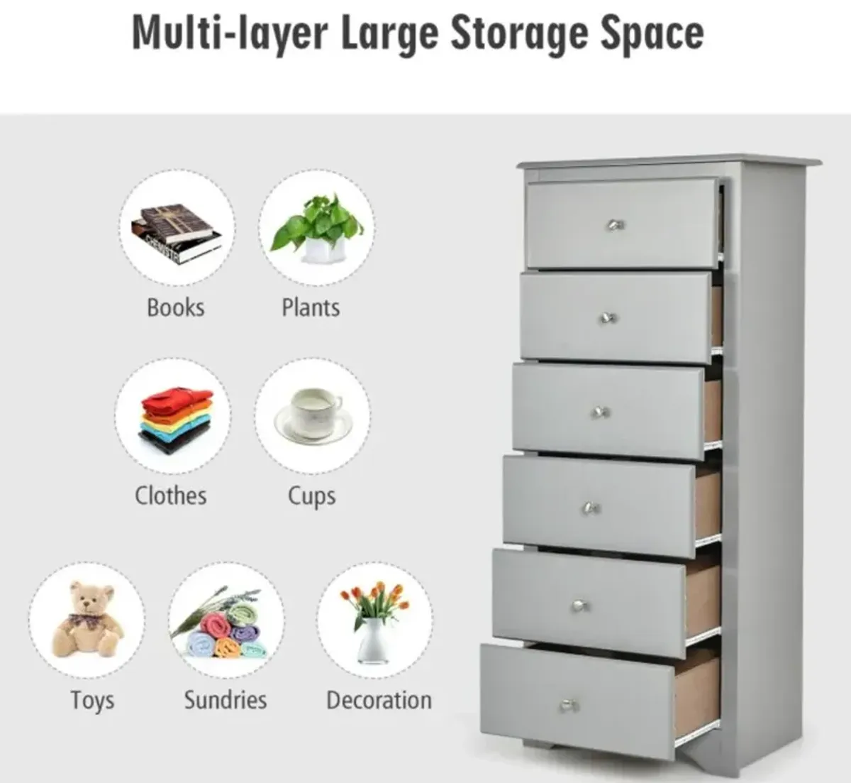 Hivvago 6 Drawers Chest Dresser Clothes Storage Bedroom Furniture Cabinet