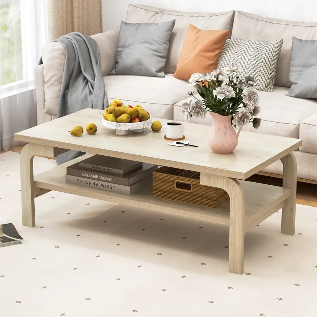 47 Inches Accent Rectangular Coffee Table for Living Room-Natural