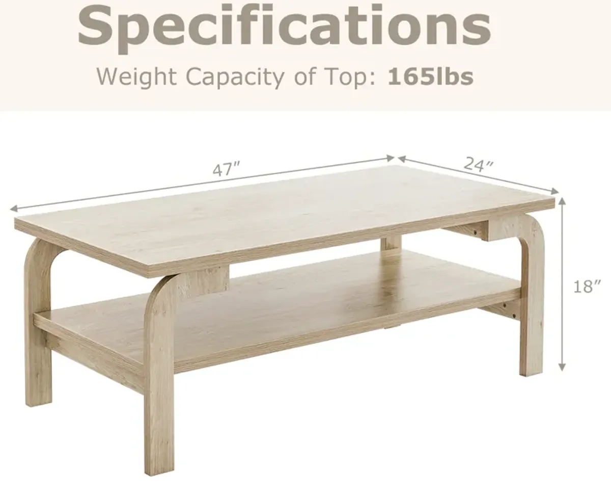 47 Inches Accent Rectangular Coffee Table for Living Room-Natural