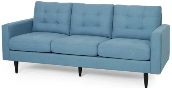 Apex Sofa, 3 Seater, 83 Inch, Button Tufted, Light Blue Fabric, Black