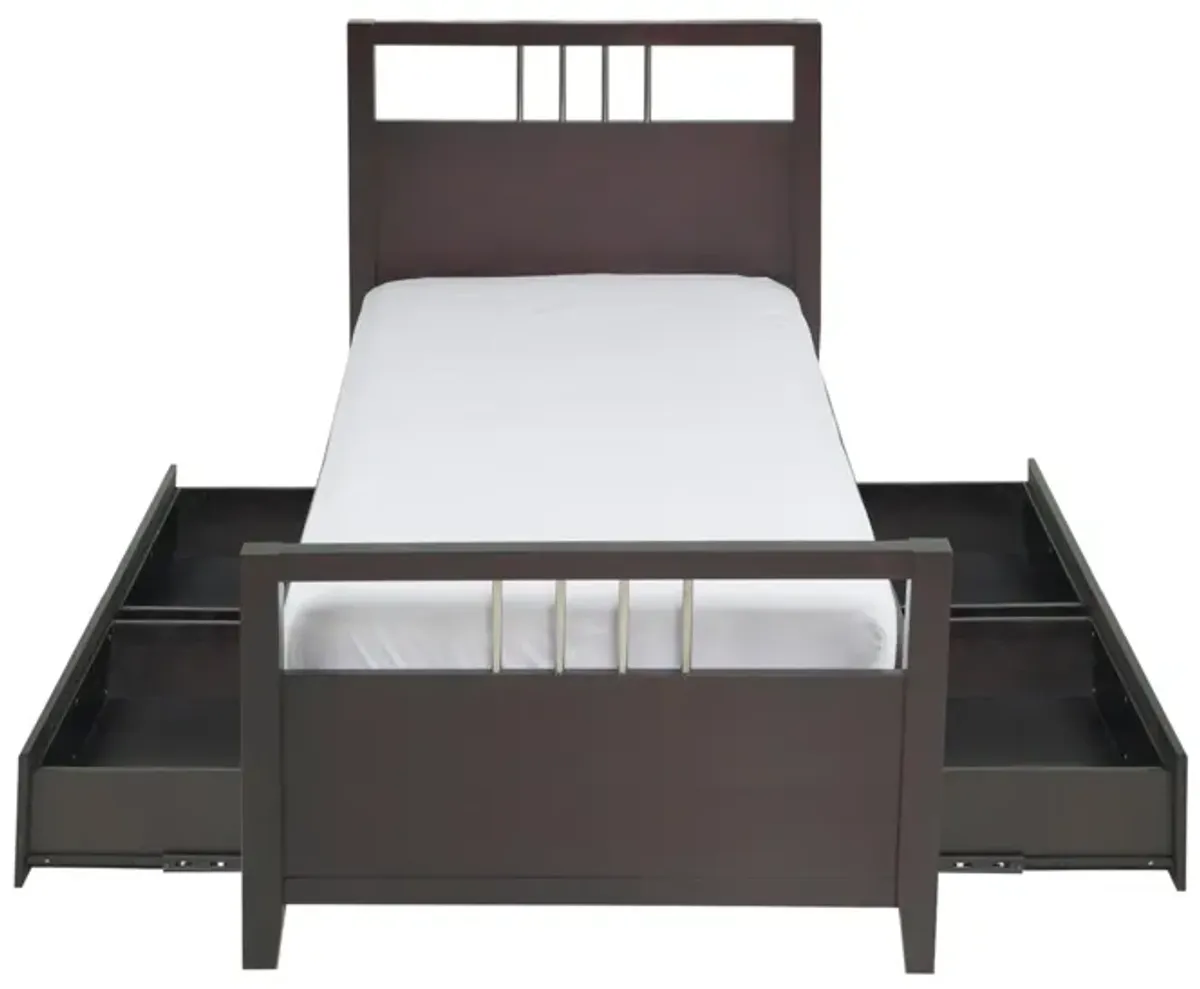 Fang Queen Size Storage Bed, Sleigh Headboard, 4 Drawers, Espresso Brown  - Benzara